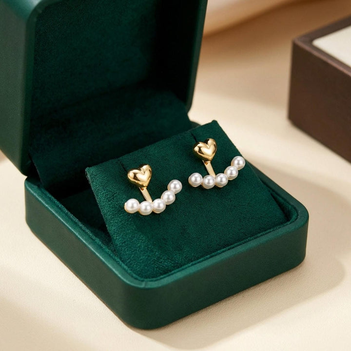 Pearl-Accented Heart Earrings with Stylish Ear Jacket