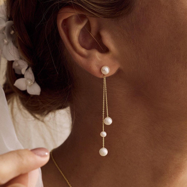 Trio of Pearl Drop Earrings on a Chain
