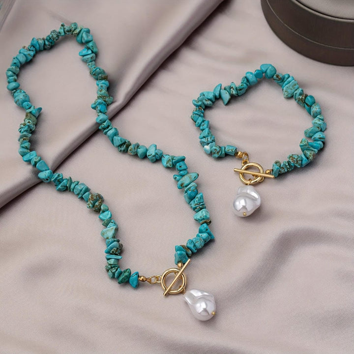 Bohemian Chip Bead and Pearl Pendant Jewelry Set