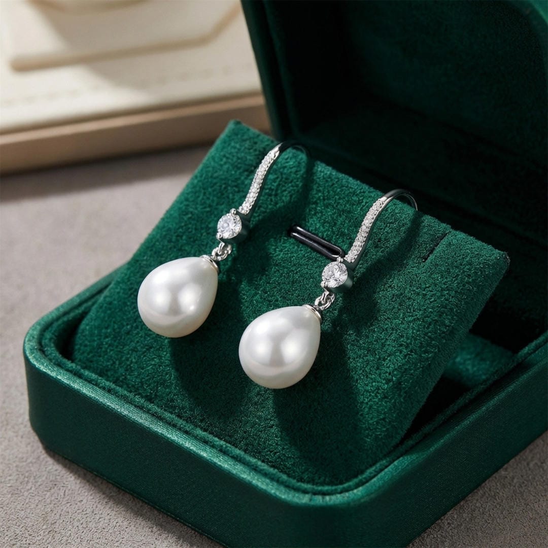 Teardrop Crystal Earrings with Pearl Accents