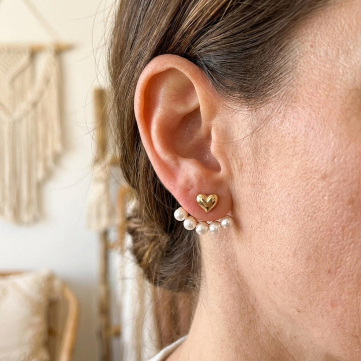 Pearl-Accented Heart Earrings with Stylish Ear Jacket