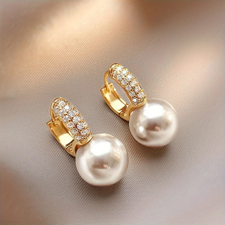 Pearl-Embellished Huggie Drop Earrings