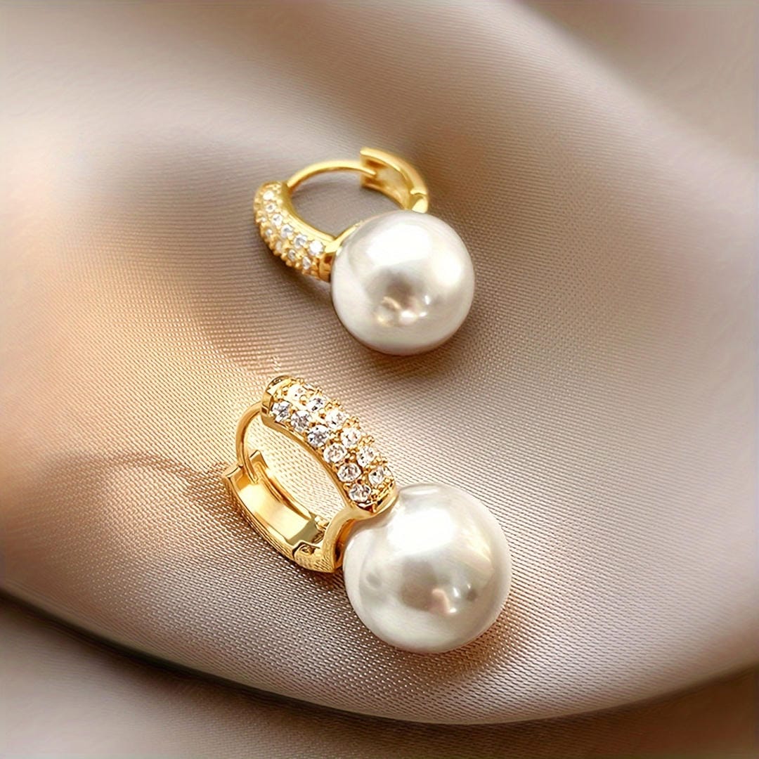 Pearl-Embellished Huggie Drop Earrings
