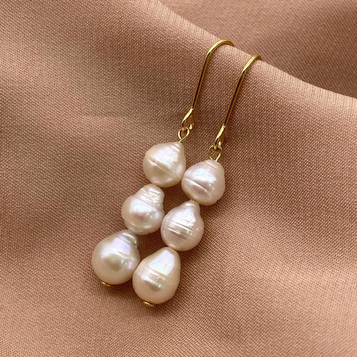 Three-Tier Baroque Pearl Drop Earrings