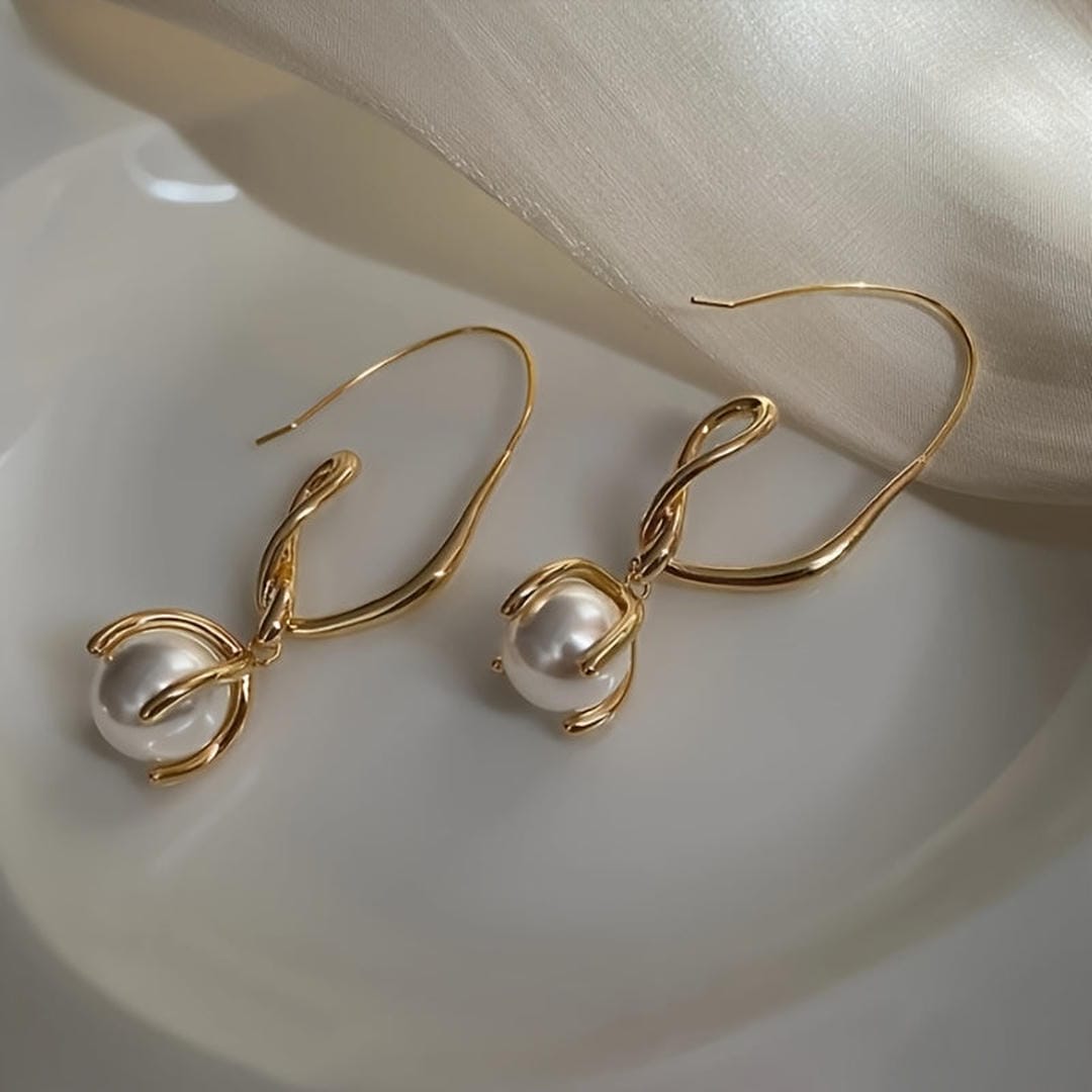 Spiral Pearl Drop Earrings