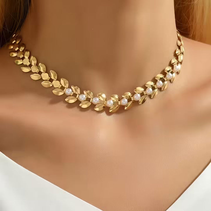 Pearl Leaf Link Necklace