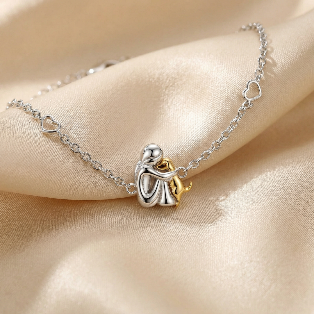 Adjustable Charm Bracelet: 'Forever in Your Heart' with Dog Hug Design