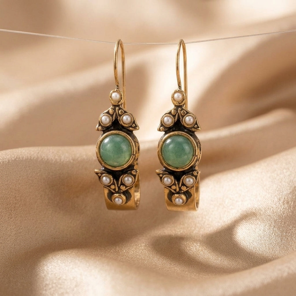 Timeless Silver Mint Cabochon Pearl Hoop Earrings