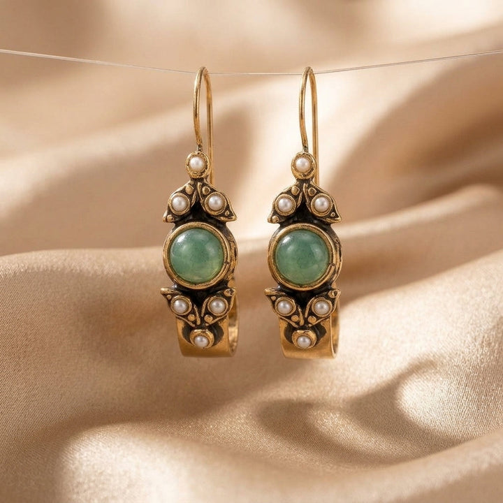 Timeless Silver Mint Cabochon Pearl Hoop Earrings