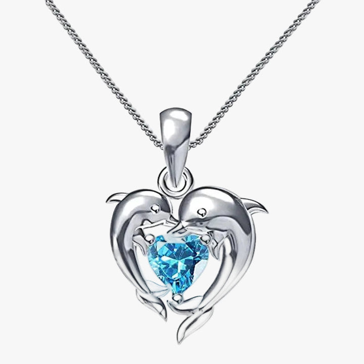 Blue Heart Necklace with Dolphin Love Design