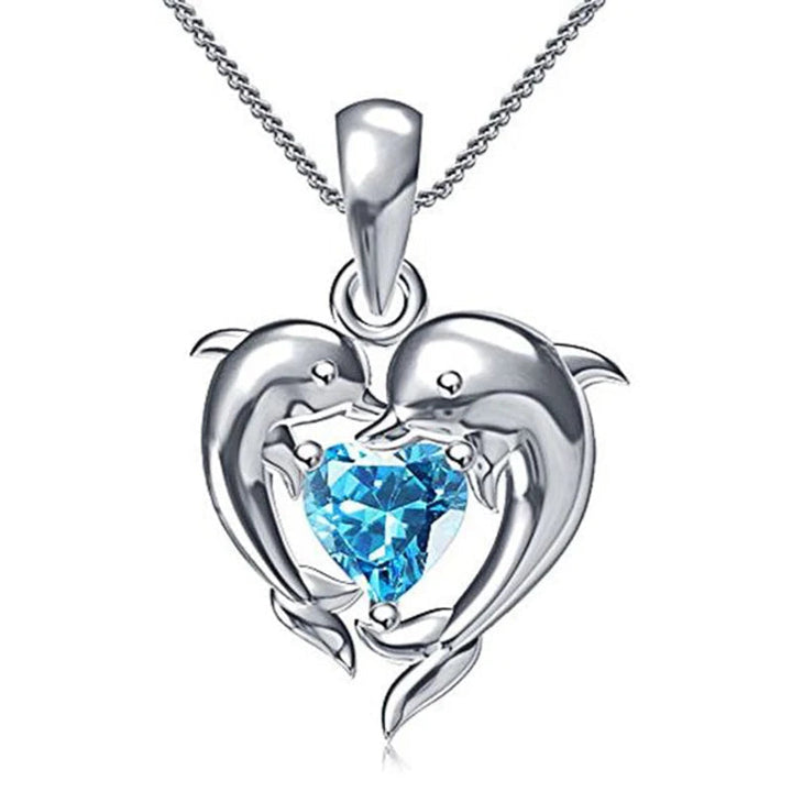 Blue Heart Necklace with Dolphin Love Design