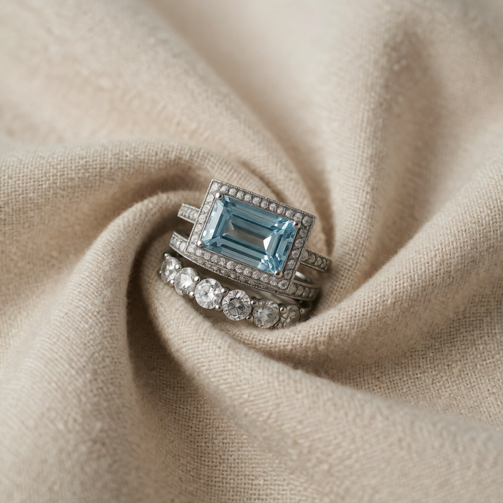 Gabriele - Vintage Silver Ring Set with Turquoise Glass