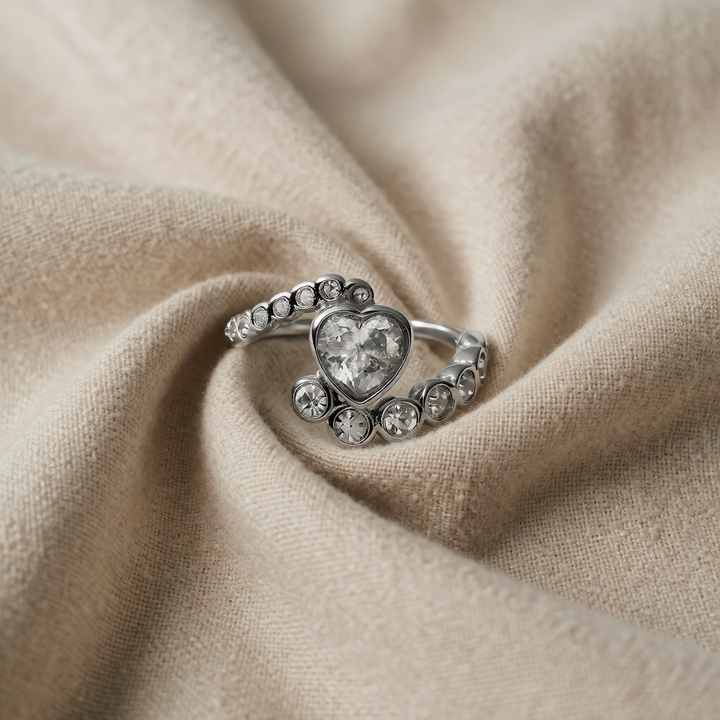 Heart-Shaped Crystal Kiss Ring