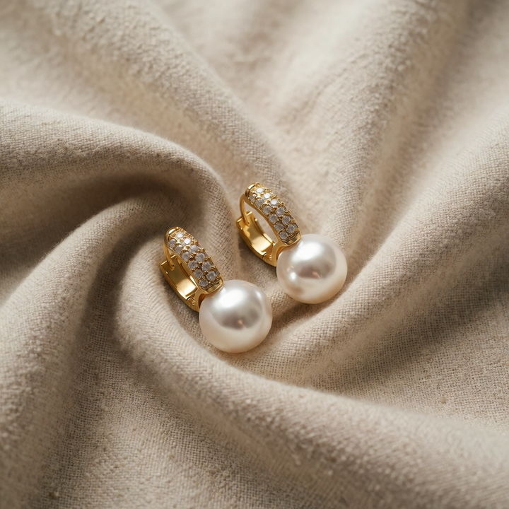 Pearl-Embellished Huggie Drop Earrings