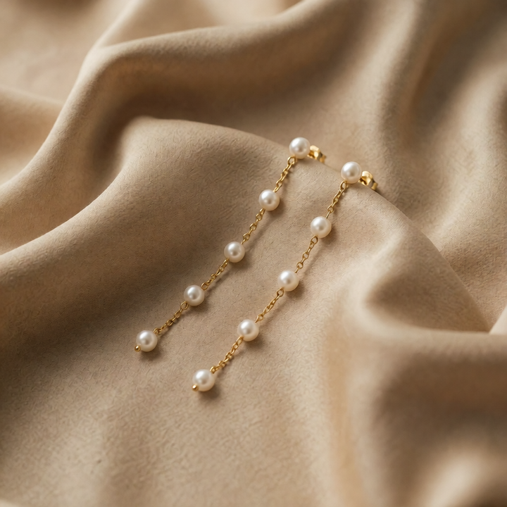 Drop Earrings with Pearl Station Chain
