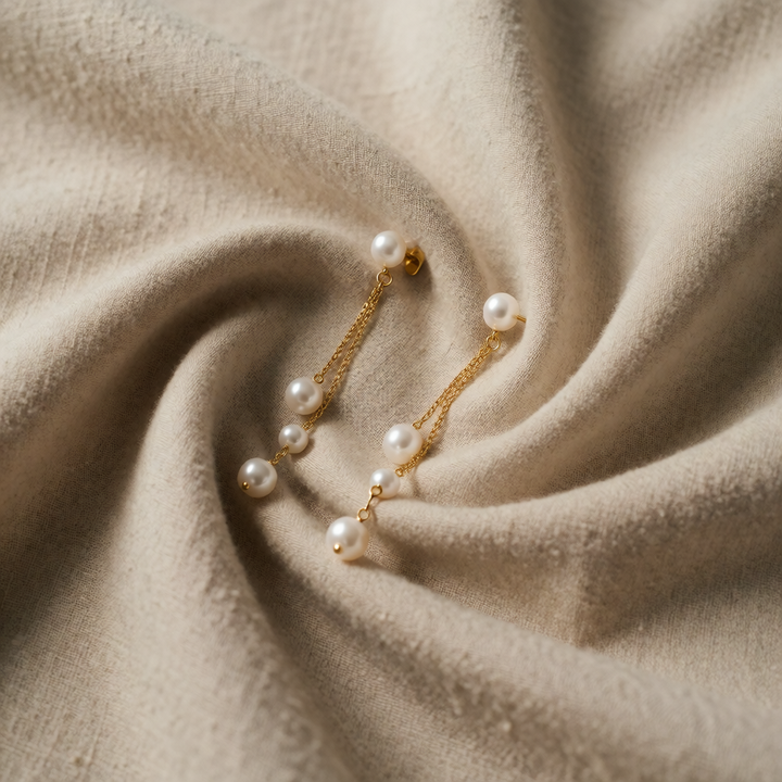 Trio of Pearl Drop Earrings on a Chain
