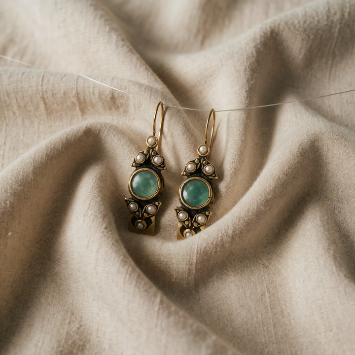 Timeless Silver Mint Cabochon Pearl Hoop Earrings