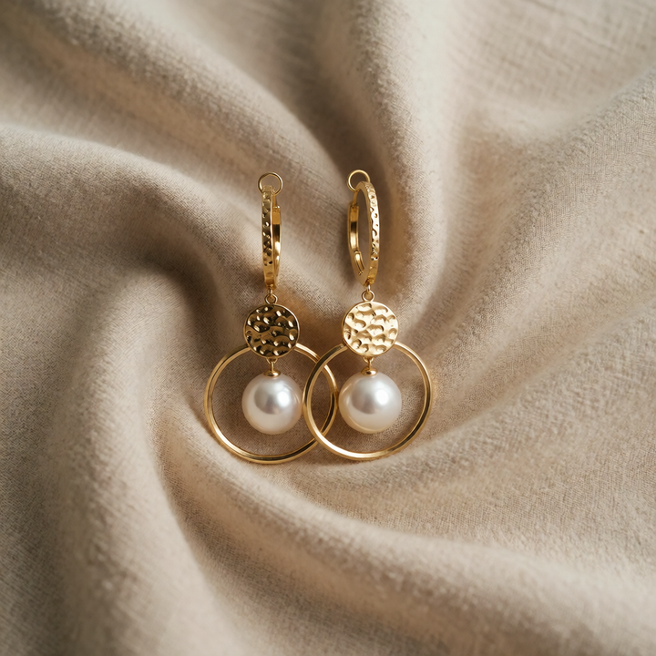 Freshwater Pearl Earrings with Diamond-Accented Balls