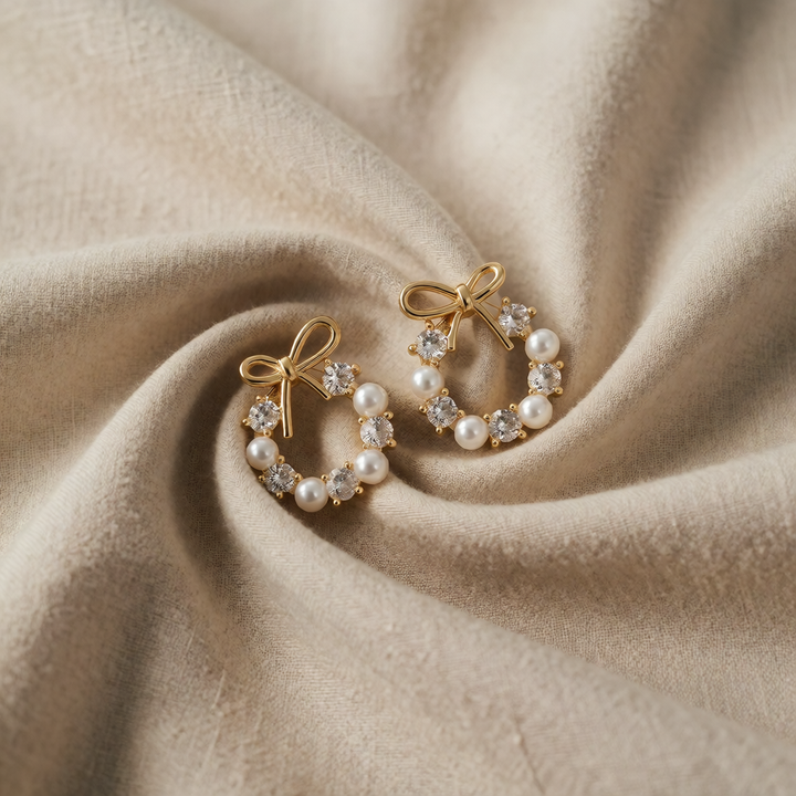 Bow, Halo, and Pearl Earrings