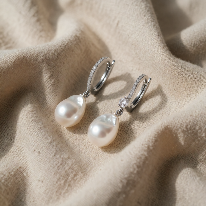 Teardrop Crystal Earrings with Pearl Accents