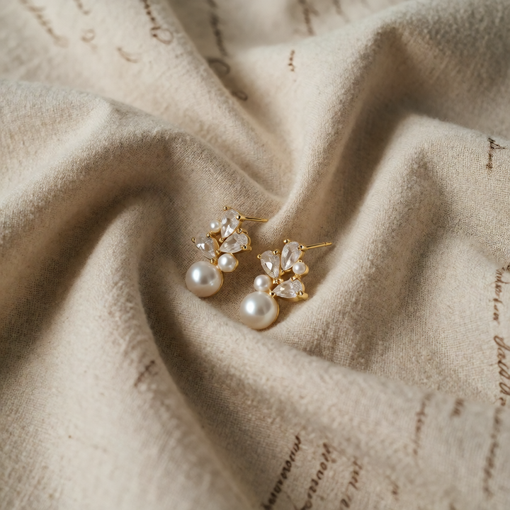 Cluster Drop Earrings with Freshwater Pearl Flowers
