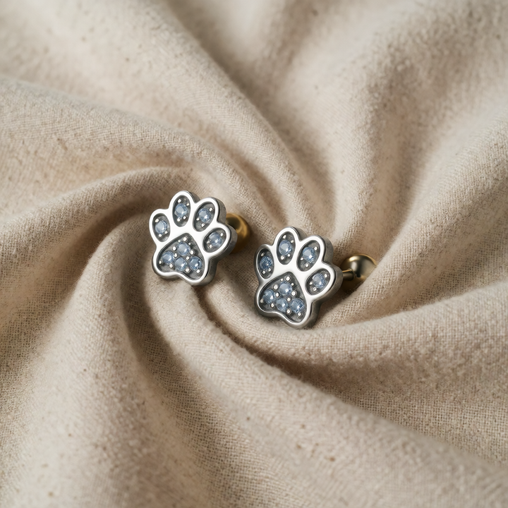 Silver Paw Print Earrings with Sparkling Crystal Detail