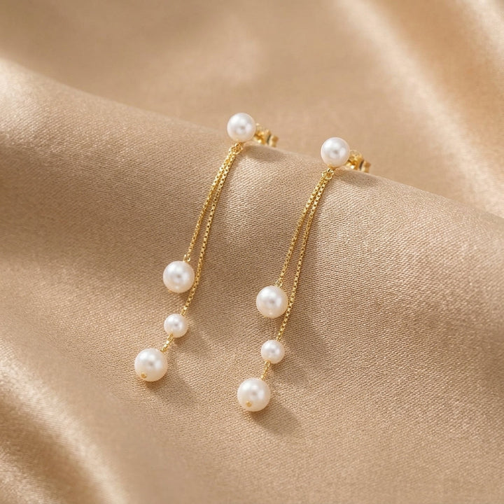 Trio of Pearl Drop Earrings on a Chain