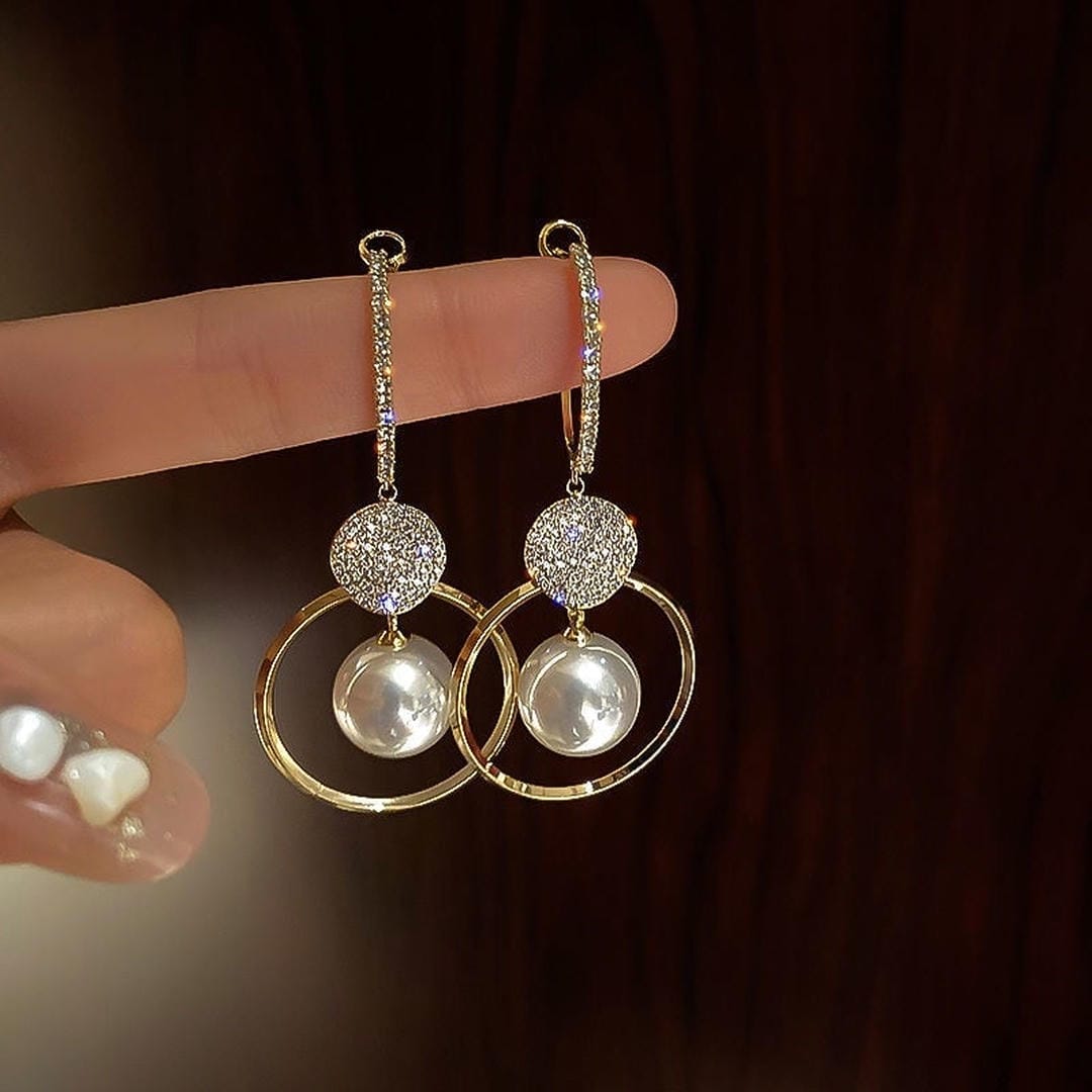 Freshwater Pearl Earrings with Diamond-Accented Balls