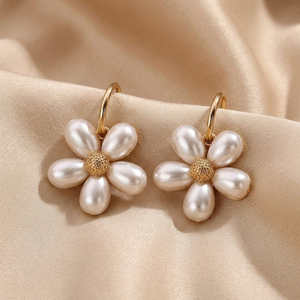 Pearl-Accented Daisy Drop Earrings