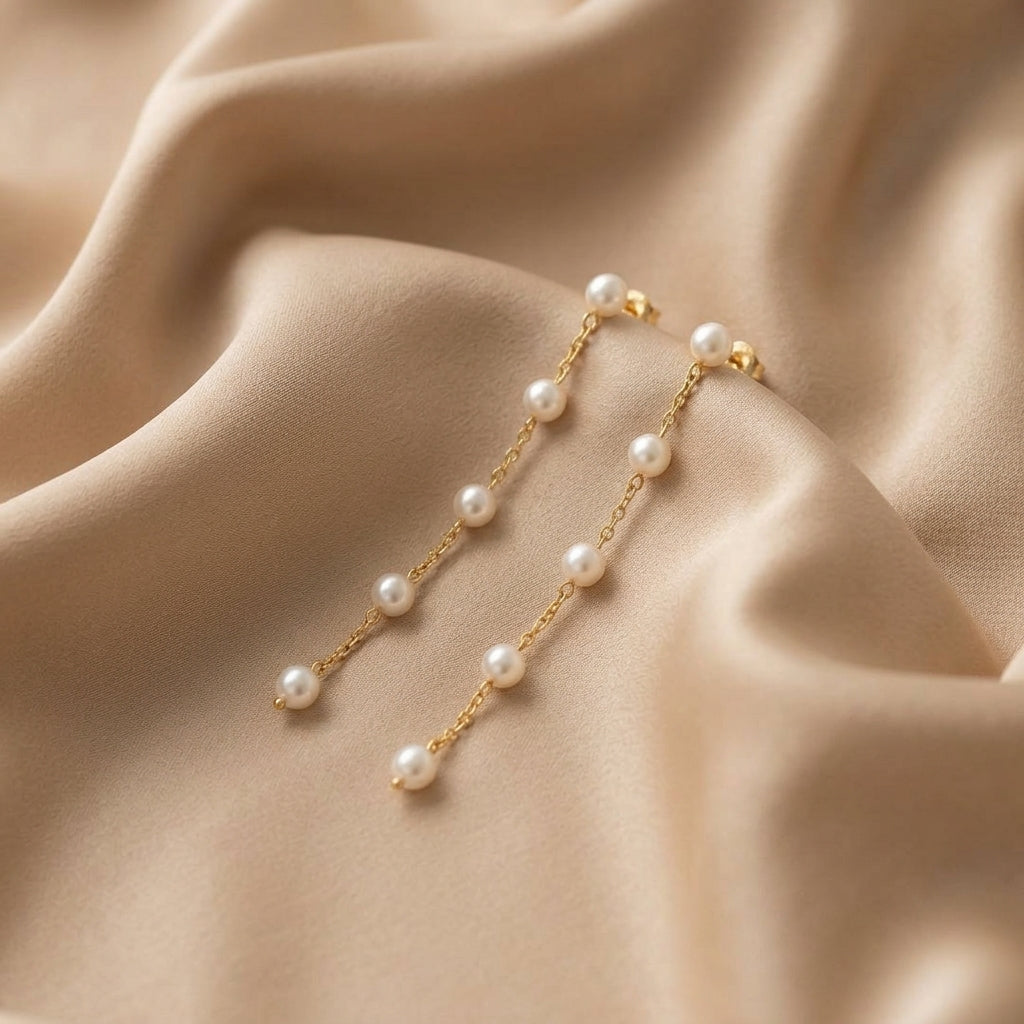 Drop Earrings with Pearl Station Chain