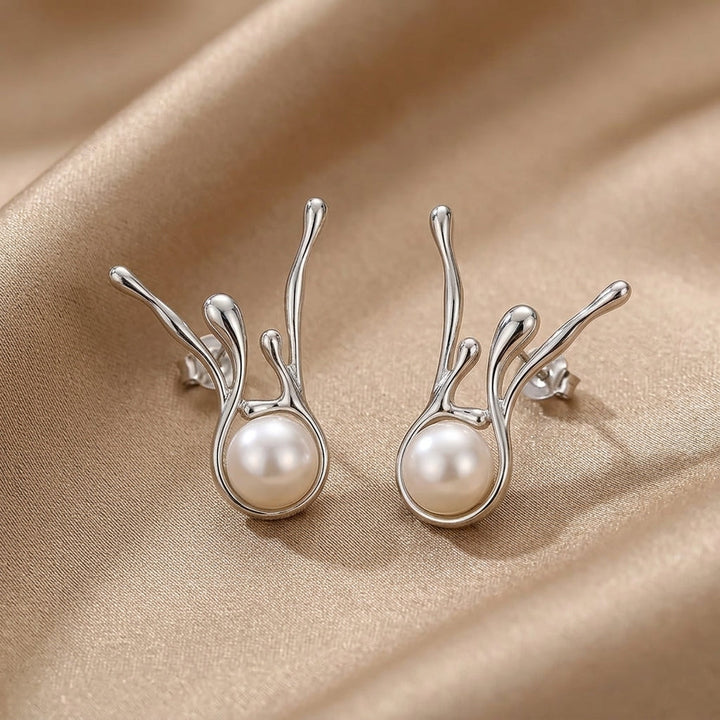 Vintage Asymmetrical Silver Pearl Earrings