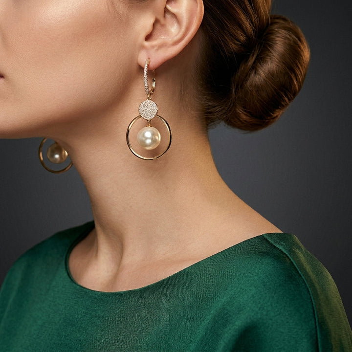 Freshwater Pearl Earrings with Diamond-Accented Balls
