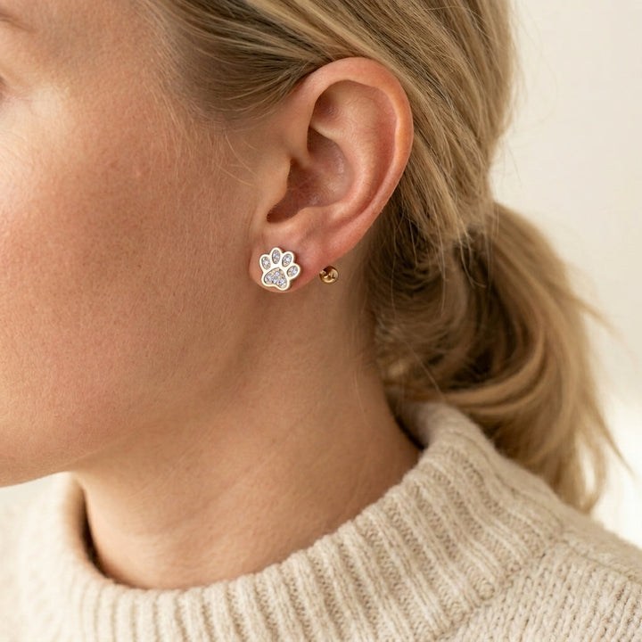 Silver Paw Print Earrings with Sparkling Crystal Detail