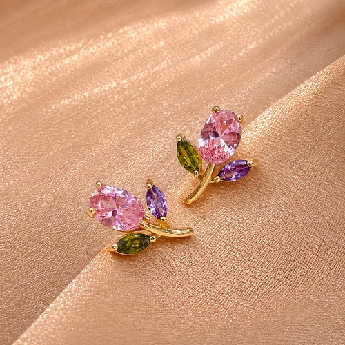 Gemstone Cluster Earrings in Tulip Design