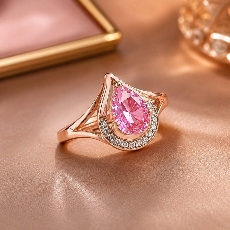 Elegant Pink Teardrop Ring