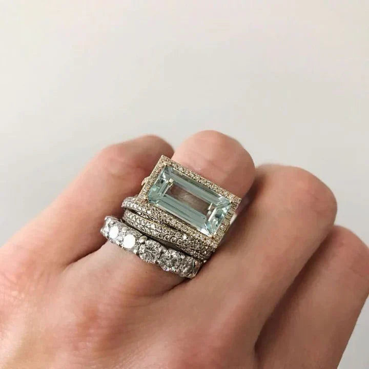 Gabriele - Vintage Silver Ring Set with Turquoise Glass