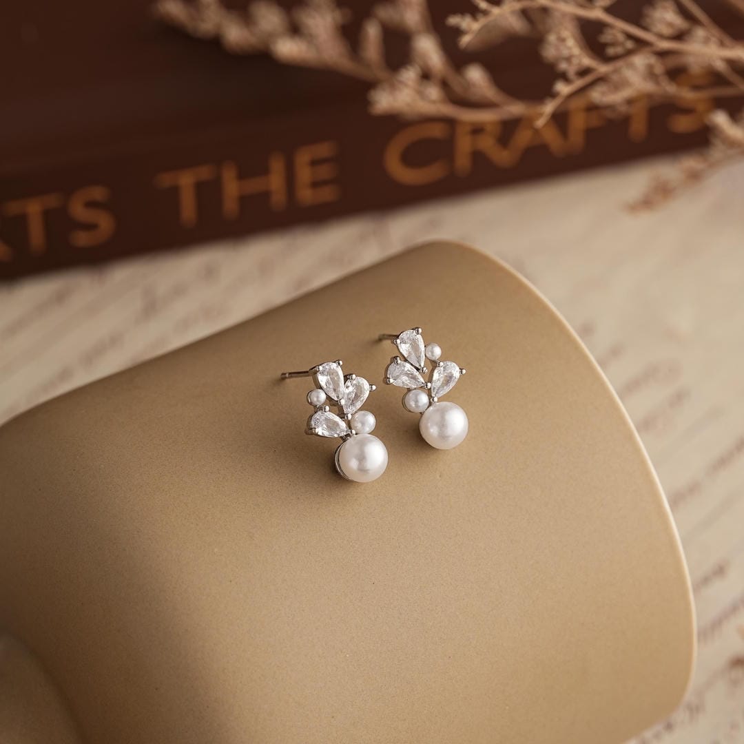 Cluster Drop Earrings with Freshwater Pearl Flowers