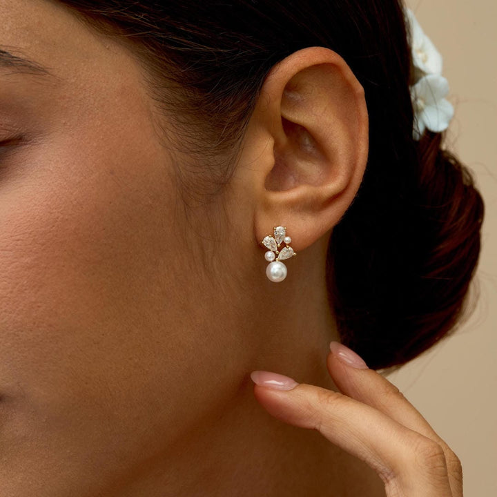 Cluster Drop Earrings with Freshwater Pearl Flowers