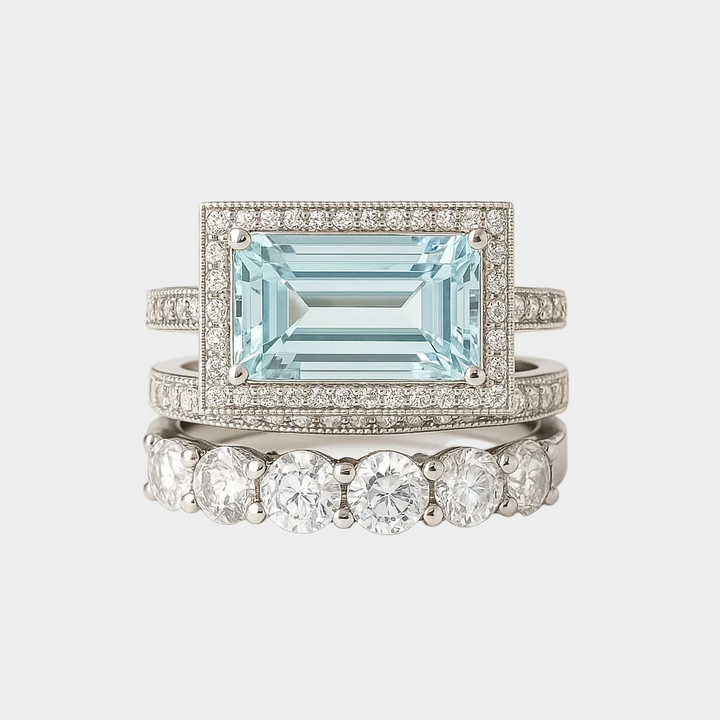 Gabriele - Vintage Silver Ring Set with Turquoise Glass
