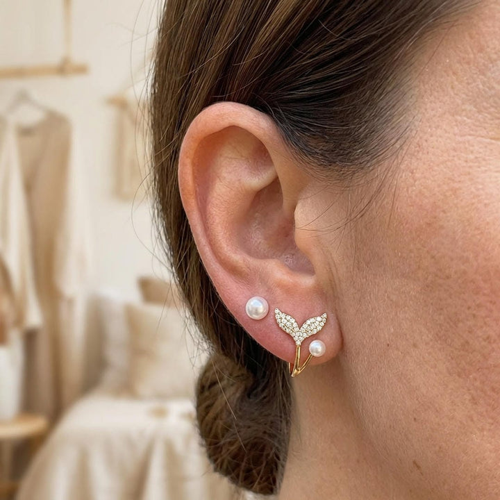 Pearl and Whale Tail Earrings