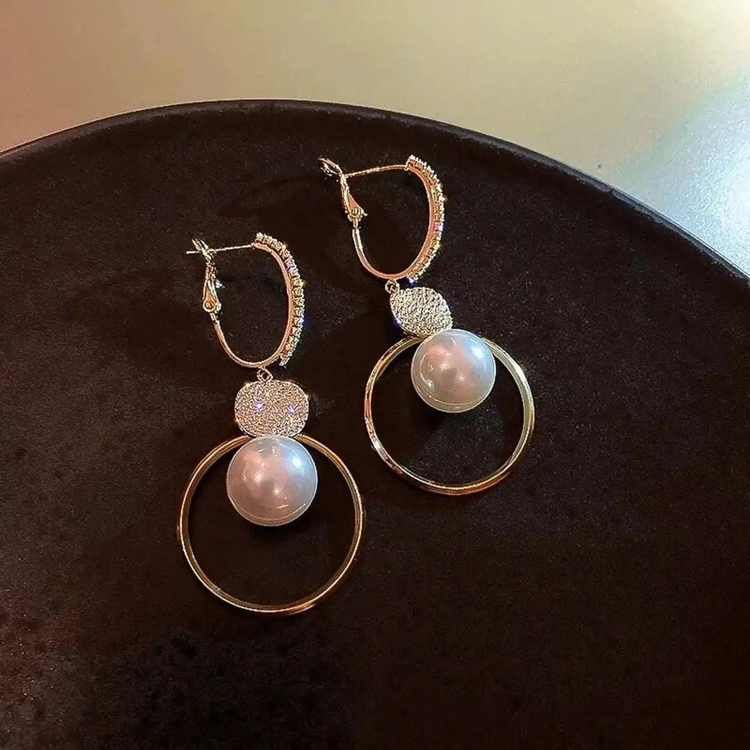 Freshwater Pearl Earrings with Diamond-Accented Balls