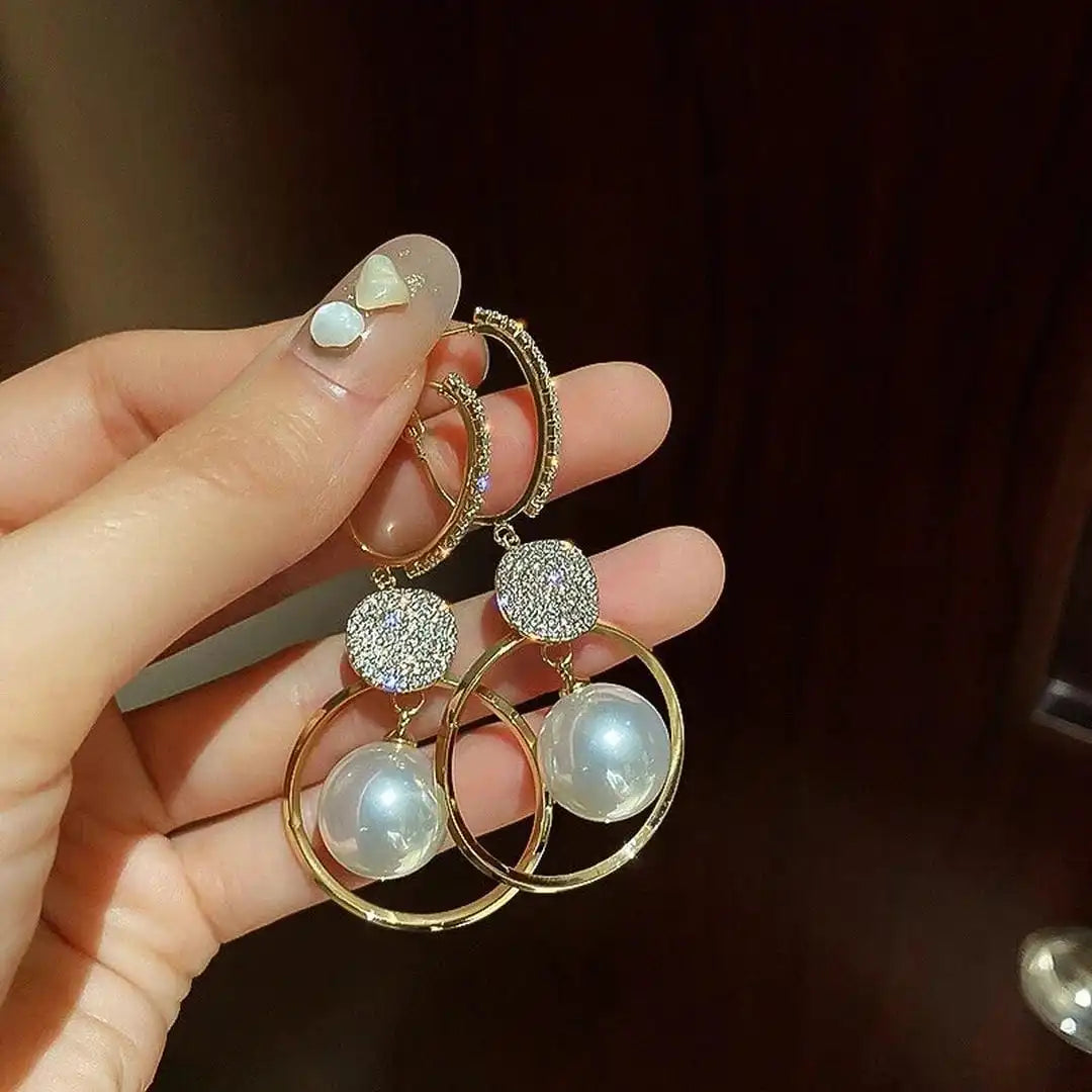 Freshwater Pearl Earrings with Diamond-Accented Balls